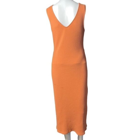 American Eagle Ribbed Bodycon V Neck Midi Dress Orange Size Medium - Picture 3 of 4